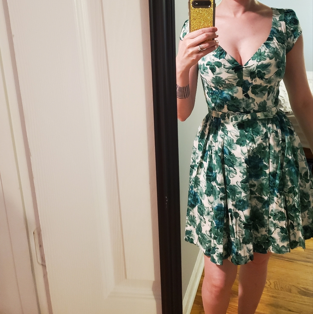 Green and White Full Skirt Sundress